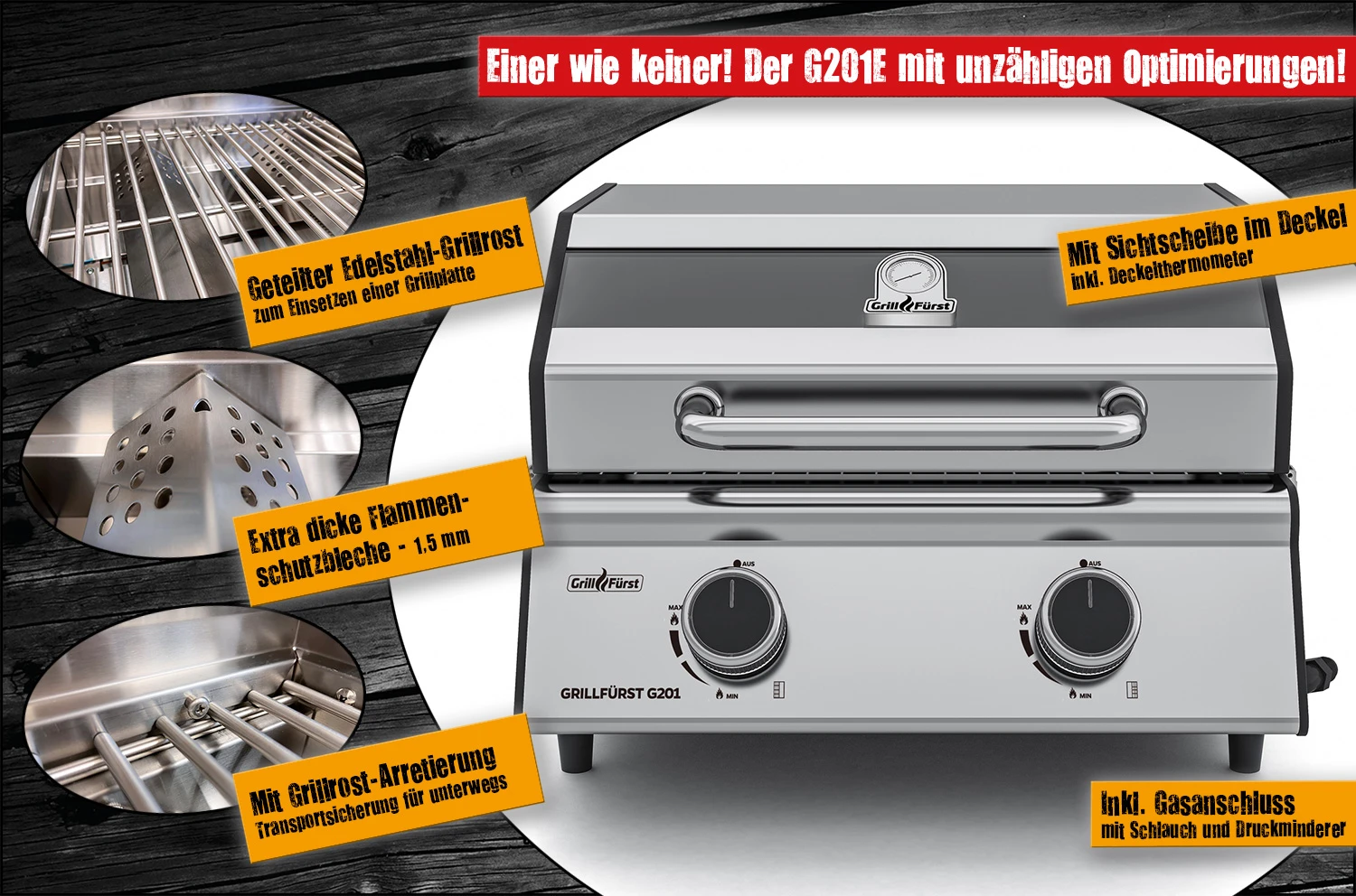 Grillfürst G201E 2-Brenner Gasgrill Portabel V2 - Campinggrill / Balkongrill 50mbar 2 Grillfürst G201E 2-Brenner Gasgrill Portabel V2 - Campinggrill / Balkongrill 50mbar – Bild 2