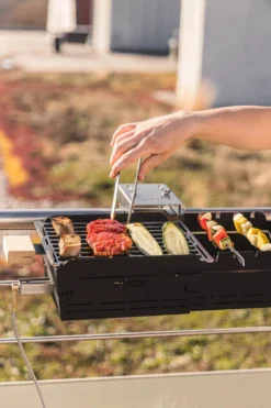 Knister Gasgrill - Ausziehbarer Kompaktgrill -Grillen im Freien Knister Gasgrill Fleisch Grillrost Spiesse