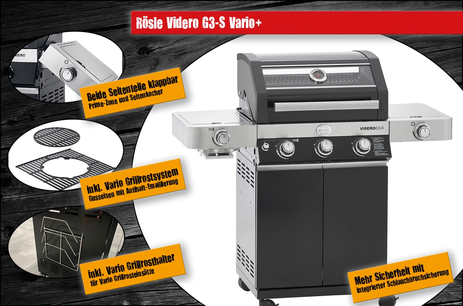 Rösle Gasgrill Videro G3-S VARIO+ Schwarz - Modell 2023 - X-DEAL Inkl. Abdeckhaube, Grillplatte Und Drehspieß 5 Rösle Gasgrill Videro G3-S VARIO+ Schwarz - Modell 2023 - X-DEAL Inkl. Abdeckhaube, Grillplatte Und Drehspieß – Bild 5